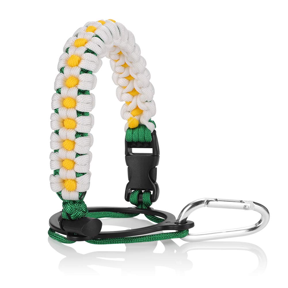 Accmor Sunflower Water Bottle Handle for Hydro Flask and Other Wide Mouth Bottles, Paracord Strap Carrier for 12oz to 64oz Bottle, Bottle Accessories with Fire Starter Compass Safety Ring Carabiner White