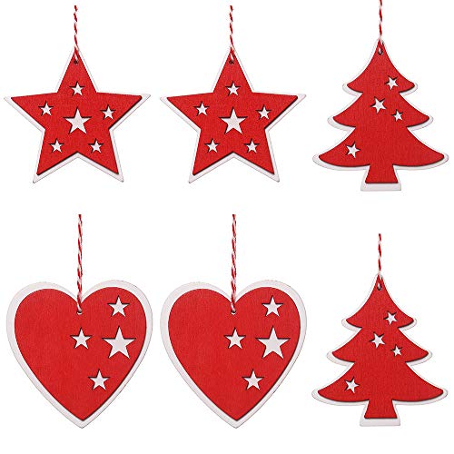 Book Cover 6 Pcs Thanksgiving Christmas Decorations Wooden Ornament Xmas Tree Hanging Tags Pendant (red-White)