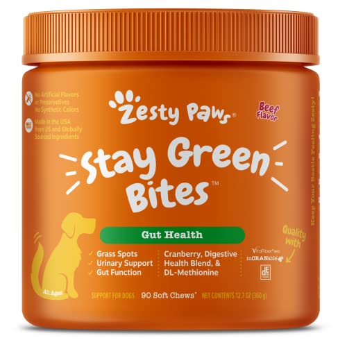 Zesty Paws Stay Green Bites for Dogs - Grass Burn Soft Chews for Lawn Spots Caused by Dog Urine Cran-Max Cranberry for Urinary Tract and Bladder with Apple Cider Vinegar Digestive Enzymes