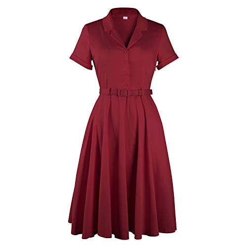 Book Cover YARN & INK Women's 1950s Vintage Cape Collar Short Sleeve Formal Work Cocktail Swing Dresses with Pockets