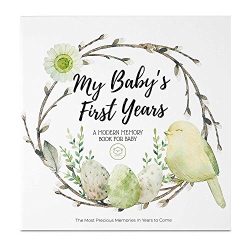 Book Cover Baby First 5 Years Memory Book Journal - 90 Pages Hardcover First Year Keepsake Milestone Newborn Journal For Boys, Girls - All Family, LGBT, Single Mom Dad, Adoptive - Milestone Photo Scrapbook Album