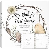 First 5 Years Baby Memory Book Girl, Boy - 90 Pages Hardcover First Year Milestone Keepsake Book, Newborn Scrapbook for New Parents, Minimalist Photo Album Journal, New Mom Gifts (WonderLand)