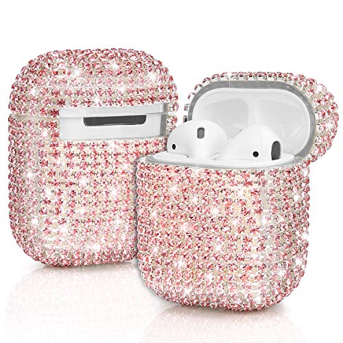 JIELIELE Airpods Cases, Bling Diamond Airpods Case Cover Glitter Cute Airpod Accessories Compatiable with Apple Airpods 1 2 (Pink)
