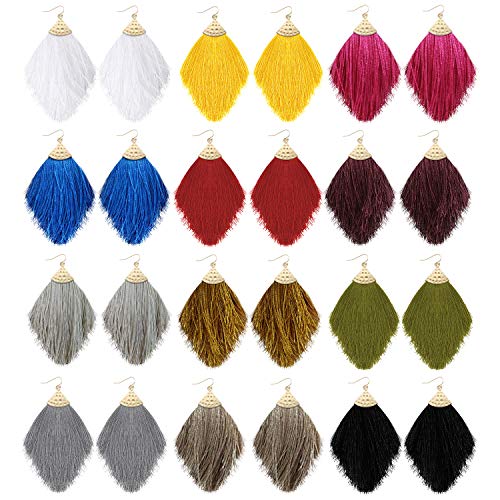 Vanjewnol 12 Pairs Tassel Earrings Lightweight Dangle Earrings Gold Hook Thread Fringe Earrings Bohemian Statement Earrings for Women Girls Daily Wear/Party