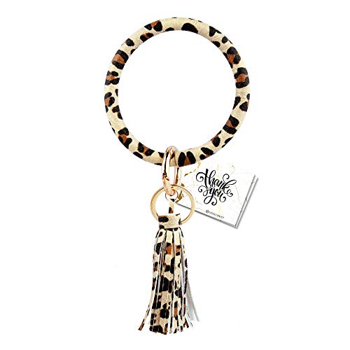 Wristlet Keychain Bracelet, Key Ring Bracelet, Bangle Keyring Tassel Ring Circle Key Ring Leather Key Chain for Women & Girls