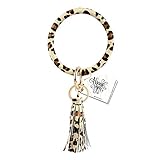 Wristlet Keychain Bracelet, Key Ring Bracelet, Bangle Keyring Tassel Ring Circle Key Ring Leather Key Chain for Women & Girls (K-Leopard)