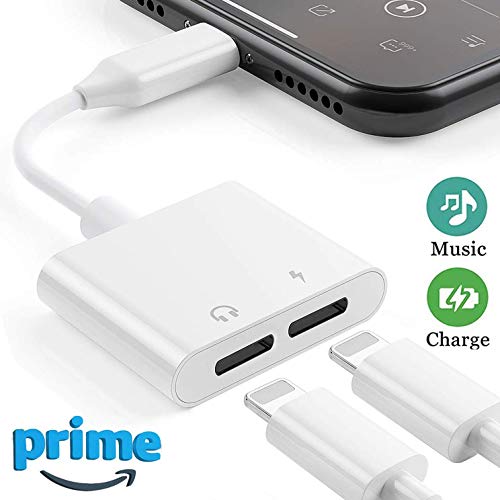 Headphone Adapter for iPhone X Adapter 2 in 1 Earphone Jack Aux Audio Dongle Splitter Cable for iPhone XR/Xs/7/7 Plus/8/8 Plus Accessory Headset Audio & Charger & Call & Sync Support All iOS Systems