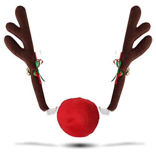 Zone Tech Car Reindeer Accessory Set - Premium Quality Christmas Car Jingle Bell Antlers and Nose Car Costume Set for Holiday