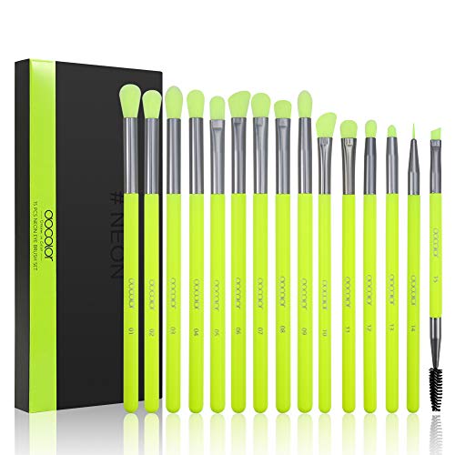 Docolor Eyeshadow Brush Set 15Pcs Neon Green Eye Makeup Brushes Professional Makeup Brushes Set Eye Shadow Blending Concealer Eyebrow Eyelash Eye Liners Premium Synthetic Make Up Brush with Case