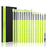 Docolor Eyeshadow Brush Set 15Pcs Neon Green Eye Makeup Brushes Professional Makeup Brushes Set Eye Shadow Blending Concealer Eyebrow Eyelash Eye Liners Premium Synthetic Make Up Brush with Case