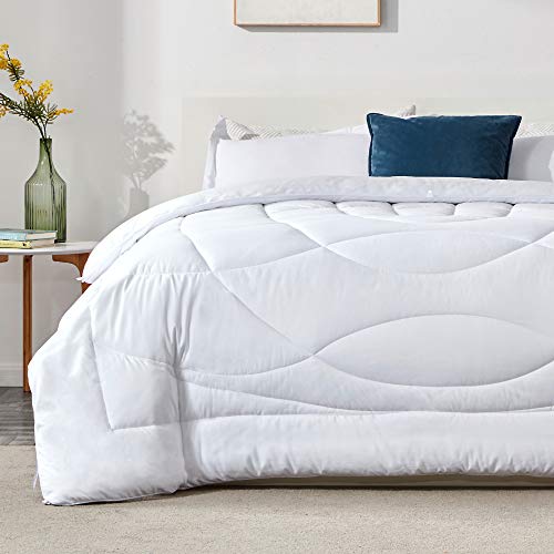 Book Cover SLEEP ZONE All Season Comforter Down Alternative Soft Temperature Regulation Reversible Duvet, White, King