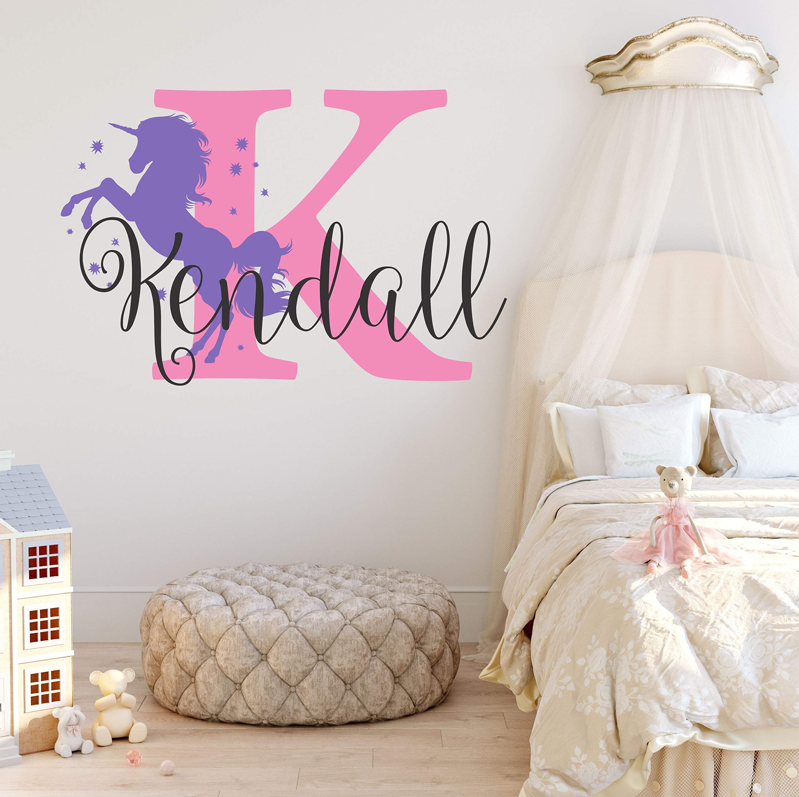 Book Cover Nursery Unicorn Name and Initial Custom Wall Decal Sticker, Girl Wall Decal, Girls Name, Decor, Personalized, Girls Name Decor, Girls Nursery, Plus Free White Hello Door Decal (S) 22