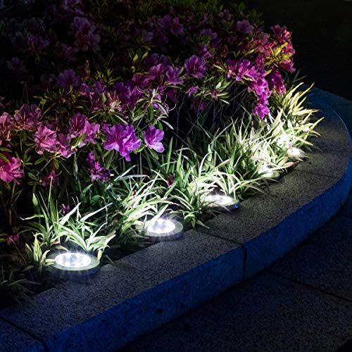 Pamapic Solar Ground Lights 8 Pack, 8 LED Solar Powered Disk Lights Outdoor Waterproof Garden Landscape Lighting for Yard Deck Lawn Patio Pathway Walkway (White)