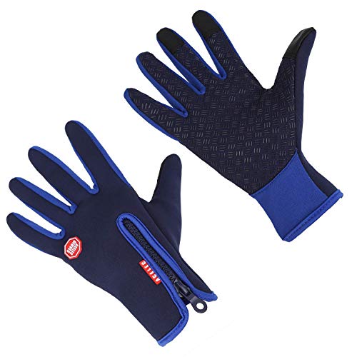 Aisprts Cycling Gloves, Full Finger Winter Thermal Touch Screen Warm Windproof Waterproof Gloves for Men and Women (Blue, XL)