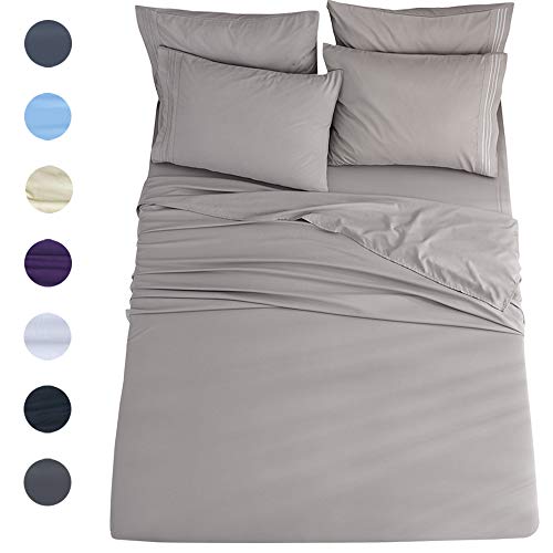 Book Cover Shilucheng California King 6-Piece Bed Sheets Set Microfiber 1800 Thread Count Percale 16 Inch Deep Pockets Super Soft and Comforterble Wrinkle Fade and Hypoallergenic(California King, Grey)