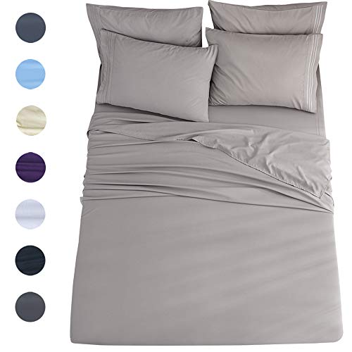 Shilucheng California King 6-Piece Bed Sheets Set Microfiber 1800 Thread Count Percale 16 Inch Deep Pockets Super Soft and Comforterble Wrinkle Fade and Hypoallergenic(California King, Grey)