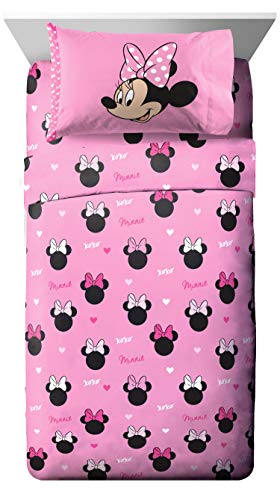 Book Cover Jay Franco Disney Minnie Mouse Hearts N Love Full Size Sheet Set - 4 Piece Set Super Soft and Cozy Kid’s Bedding Features - Fade Resistant Microfiber Sheets (Official Disney Product)