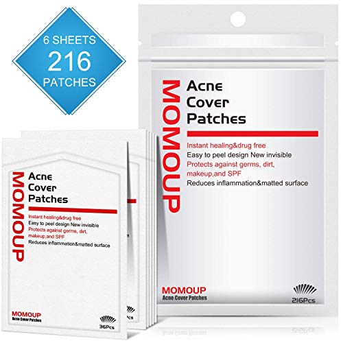 Acne Patch, Momoup Acne Pimple Master Patch 216 dots, Remover Absorbing Hydrocolloid Blemish Spot Treatment Strips Acne Stickers, Waterproof & Bacteria Free Patches Quick Healing Pimples