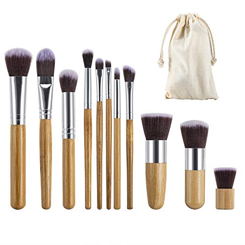 11 Pieces Professional Bamboo Handle Makeup Brushes Professional Makeup Brush Set & 1 bag