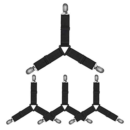 Adjustable Bed Sheet Holder Straps, Triangle Non-Slip Elastic Mattress Corner Clips with Heavy Duty Grippers Clips (Set of 4)