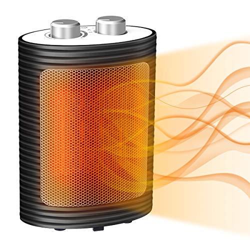 AMBOTHER Space Heater 750W / 1500W Portable Electric Heater Fan with Overheating Protection, Auto Off Function, Adjustable Thermostat, PTC Heating Element for Indoor, Office, Home