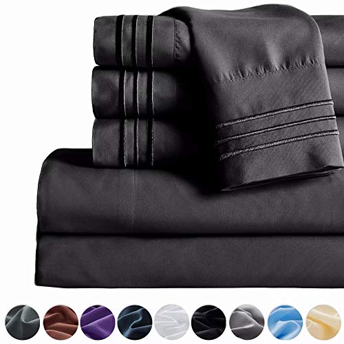 SAKIAO -6PC King Size Bed Sheets Set - Brushed Microfiber 1800 Thread Count Percale - 16" Deep Pocket Wrinkle Free & Fade Resistant - Egyptian Sheet Set (Black,King)