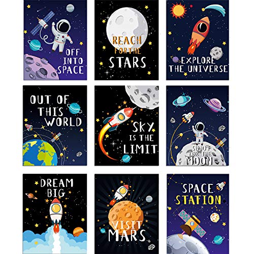 Book Cover Blulu 9 Pieces Outer Space DÃ©cor Kids Nursery Bedroom Space Posters Decor, 8 x 10 Inch, Cute Inspirational Wall Art Decoration for Boys and Girls Playroom Bedroom Nursery Room DÃ©cor