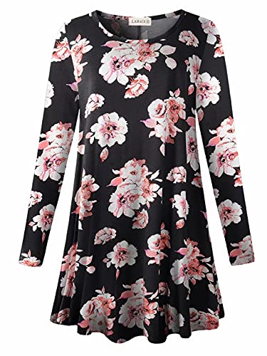 LARACE Plus Size Tunic Tops Long Sleeve Shirts for Women Swing Flowy Loose Fit Clothes for Leggings
