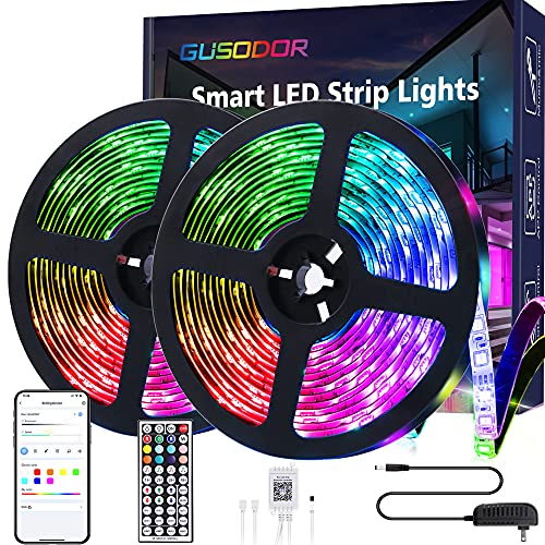 Book Cover GUSODOR Led Strip Lights 32.8 Feet Smart Led Lights for Bedroom Color Changing Led Light Strips Music Sync RGB Led Rope Lights with Remote App Control Led Tape Lights for Room Party Home Decoration