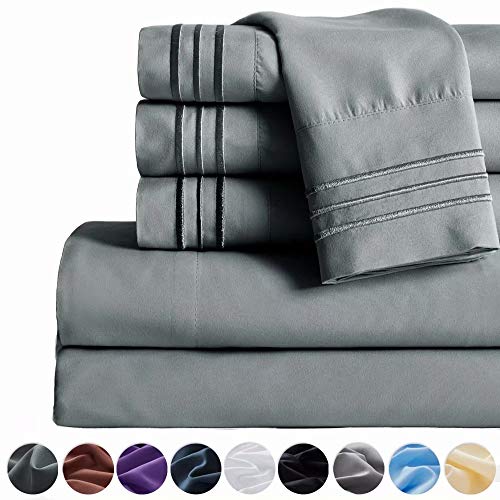 Book Cover SAKIAO -6PC King Bed Sheets Set - Brushed Microfiber 1800 Thread Count Percale - 16