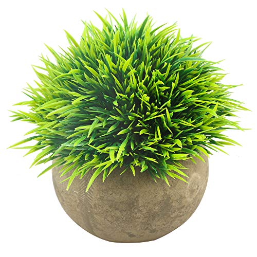 Book Cover Svenee Mini Artificial Plants, Plastic Fake Green Grass Faux Greenery Topiary Shrubs with Grey Pots for Bathroom Home Office Décor, House Decorations (1)