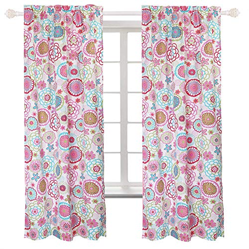 Cozy Line Home Fashions Mariah Pink Floral Flower Colorful Girl Window Curtain Panel Set of 2, 84" inch Long - 2 Piece