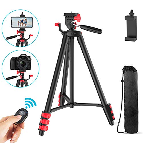 Phone Tripod,50''Camera Tripod Portable Aluminum Lightweight,Cell Phone Tripod with Carrying Bag,Rotating Moun and Wireless Bluetooth Remote for iPhone 8/X/Xr,Samsung 9,Huawei,Google&More Smartphone.