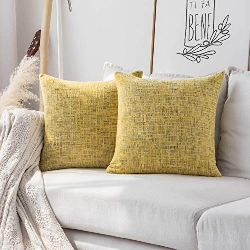Book Cover Home Brilliant Decorative Throw Pillow Covers Accent Pillow Case Striped Chenille Plush Velvet Couch Cushion Cover for Sofa, 2 Pack, 18x18 inches (45cm), Sunflower Yellow