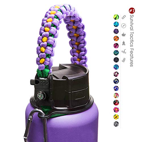 Book Cover ALIENSX #1 Paracord Handle for Hydro Flask Water Bottle - Durable Carrier Survival Strap Cord with Safety Ring and Carabiner - Fits Wide Mouth Bottles 12 oz to 64 oz (Daisy-Purple)