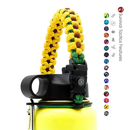 Book Cover ALIENSX #1 Paracord Handle for Hydro Flask Water Bottle - Durable Carrier Survival Strap Cord with Safety Ring and Carabiner - Fits Wide Mouth Bottles 12 oz to 64 oz (Daisy-Yellow)