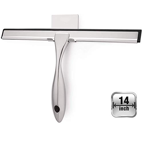OPERNEE All-Purpose Shower Squeegee for Shower Doors, 14 Inches Stainless Steel Squeegee Scraper for Bathroom, Mirror, Windows and Car Glass, Silver