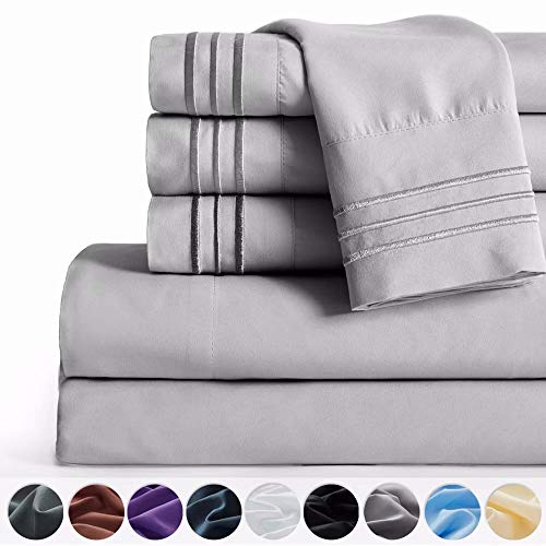 Book Cover SAKIAO -6PC King Size Bed Sheets Set - Brushed Microfiber 1800 Thread Count Percale - 16