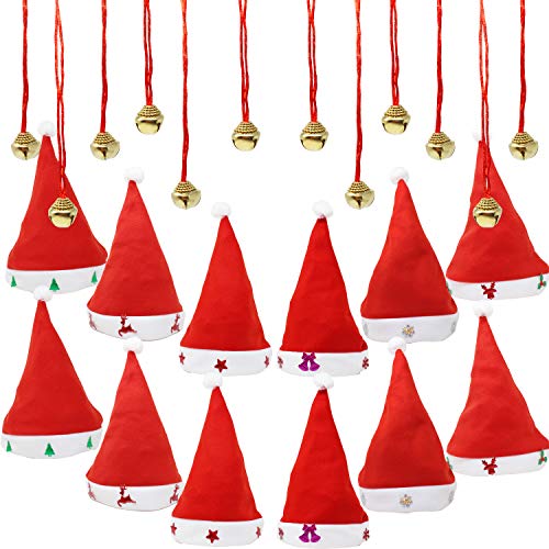 JOYIN 1 Dozen Fancy Christmas Santa Hats with 1 Dozen Jingle Bell Necklaces for Christmas Party-ONE SIZE FITS ALL