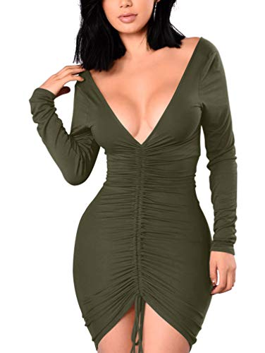 Book Cover XXTAXN Women's Sexy Formal Bodycon V Neck Long Sleeve Cocktail Party Midi Dress