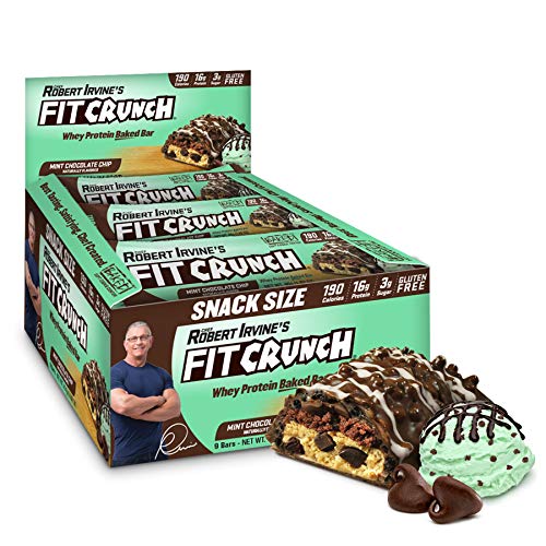 Book Cover FITCRUNCH Snack Size Protein Bars, Designed by Robert Irvine, Worldâ€™s Only 6-Layer Baked Bar, Just 3g of Sugar & Soft Cake Core (9 Snack Size Bars, Mint Chocolate Chip)