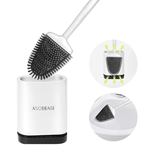 Book Cover ASOBEAGE Toilet Brush,Deep Cleaner Silicone Toilet Brushes with No-Slip Long Plastic Handle and Flexible Bristles, Silicone Toilet Brush with Quick Drying Holder Set for Bathroom Toilet