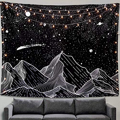 Zussun Black and White Tapestry Starry Night Mountain Tapestries for Bedroom Aesthetic Moon and Stars Tapastry's Wall Hanging Dark Nature Forest Wall Tapestry for Living Room Dorm (Dark, 60'' × 50'')