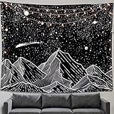 Zussun Mountain Moon Tapestry Wall Hanging Stars Black and White Art Tapestry Home Decor (50" x 60")