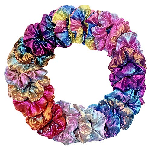 Miuance 24 Pack 8 Colors Hair Scrunchies Hair Ties,Large Chiffon Flower Hair Bands, Shiny Metallic Scrunchies Hair Ropes, Hair Accessories Ropes Scrunchie for Women & Girls (24 pack 2)