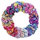 Miuance 24 Pack 8 Colors Hair Scrunchies Hair Ties,Large Chiffon Flower Hair Bands, Shiny Metallic Scrunchies Hair Ropes, Hair Accessories Ropes Scrunchie for Women & Girls (24 pack 2)
