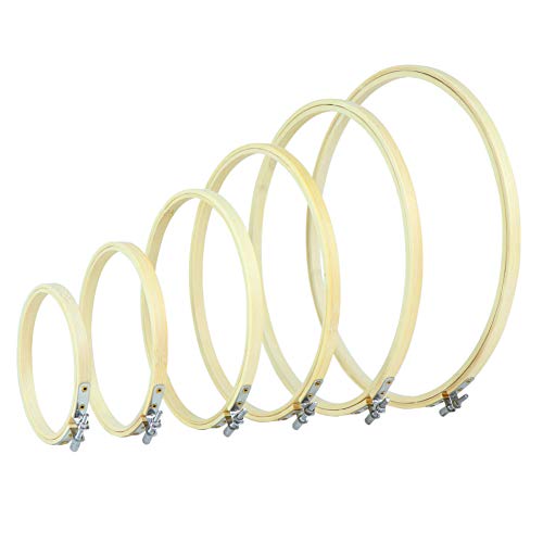 Super Show 6 Pieces Bamboo Embroidery Hoops Round Wooden Circle Cross Stitch Hoop Rings for Craft Sewing