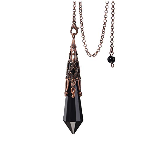 CrystalTears Natural Black Obsidian Healing Crystal Pendulum Antique 12 Facet Chakra Crystal Point Pendant Pendulum for Dowsing Divination Reiki Healing Meditation