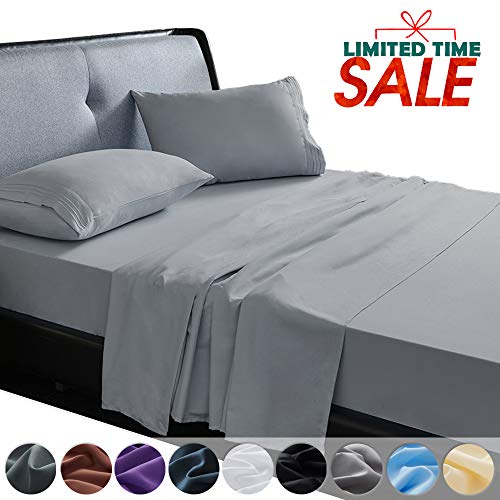 Book Cover SAKIAO Queen Size Bed Sheets Set - Brushed Microfiber 1800 Thread Count Percale - 16