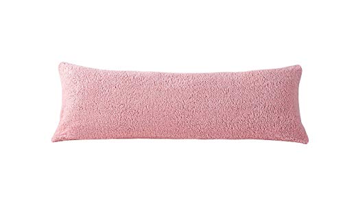 Reafort Ultra Soft Sherpa Body Pillow Cover/Case with Zipper Closure 21"x54" (Pink, 21"X54" Pillow Cover)